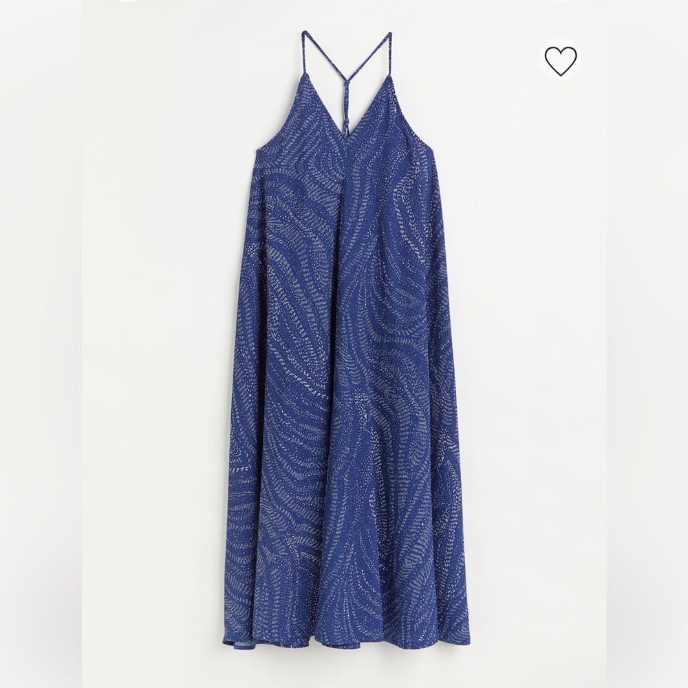 H&M WIDE CUT SWING BLUE WHITE FLORAL PRINTED JERSEY MAXI DRESS SIZE LARGE